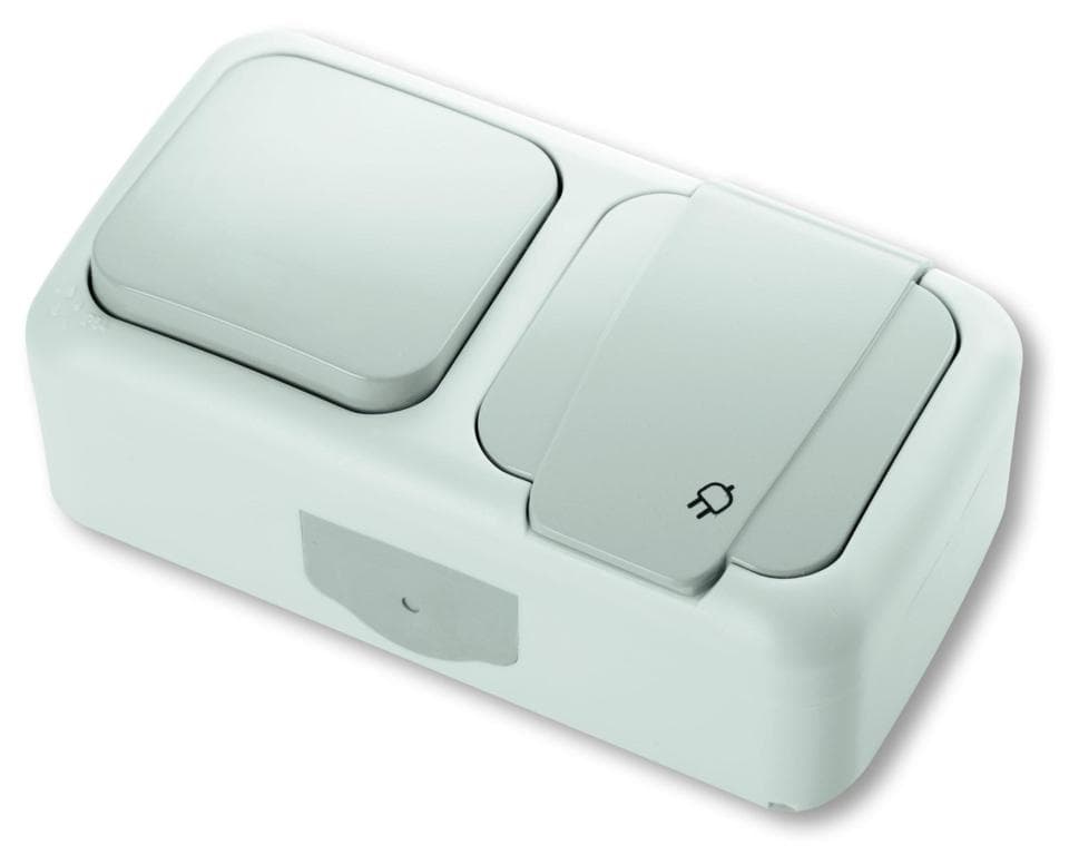 Intrerupator 1kl PALMYE+priza euro alba (orizontala)